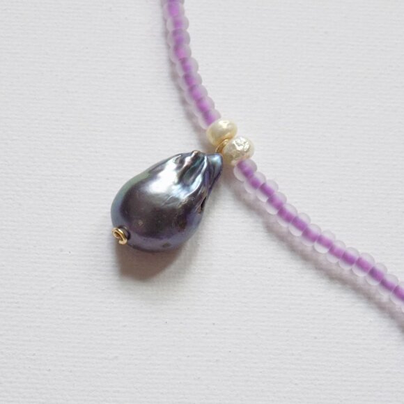 handmade beaded choker baroque pearls freshwater colorful chic indie trendy - Picture 4 of 7